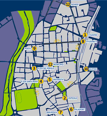 Mappa stazioni di cicloposteggio Bicincittà